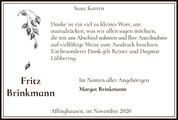 Traueranzeige von Fritz Brinkmann von SYK