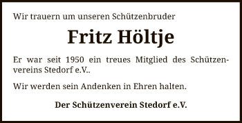 Traueranzeige von Fritz Höltje von SYK