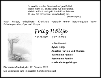 Traueranzeige von Fritz Höltje von SYK