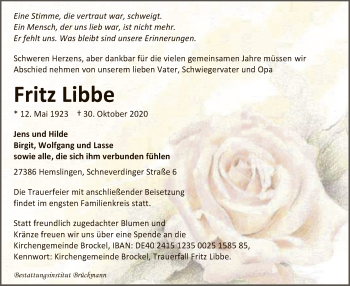 Traueranzeige von Fritz Libbe von SYK