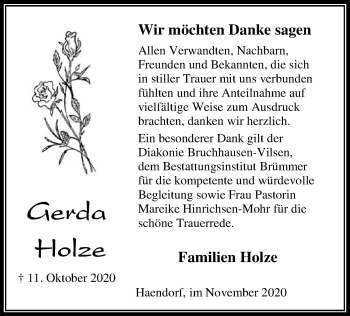 Traueranzeige von Gerda Holze von SYK