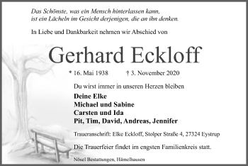 Traueranzeige von Gerhard Eckloff von SYK