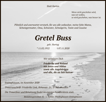 Traueranzeige von Gretel Buss von SYK