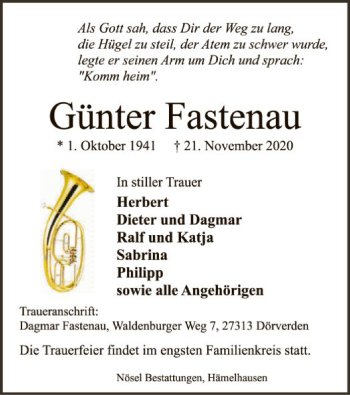 Traueranzeige von Günter Fastenau von SYK