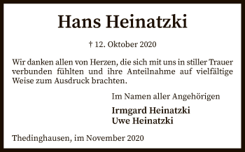 Traueranzeige von Hans Heinatzki von SYK