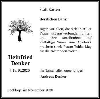 Traueranzeige von Heinfried Denker von SYK