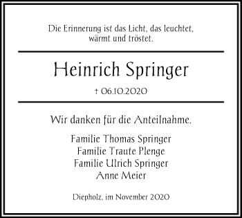 Traueranzeige von Heinrich Springer von SYK