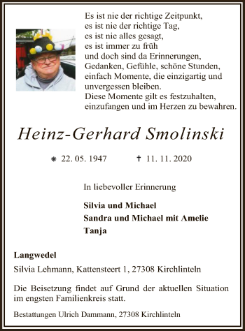 Traueranzeige von Heinz-Gerhard Smolinski von SYK