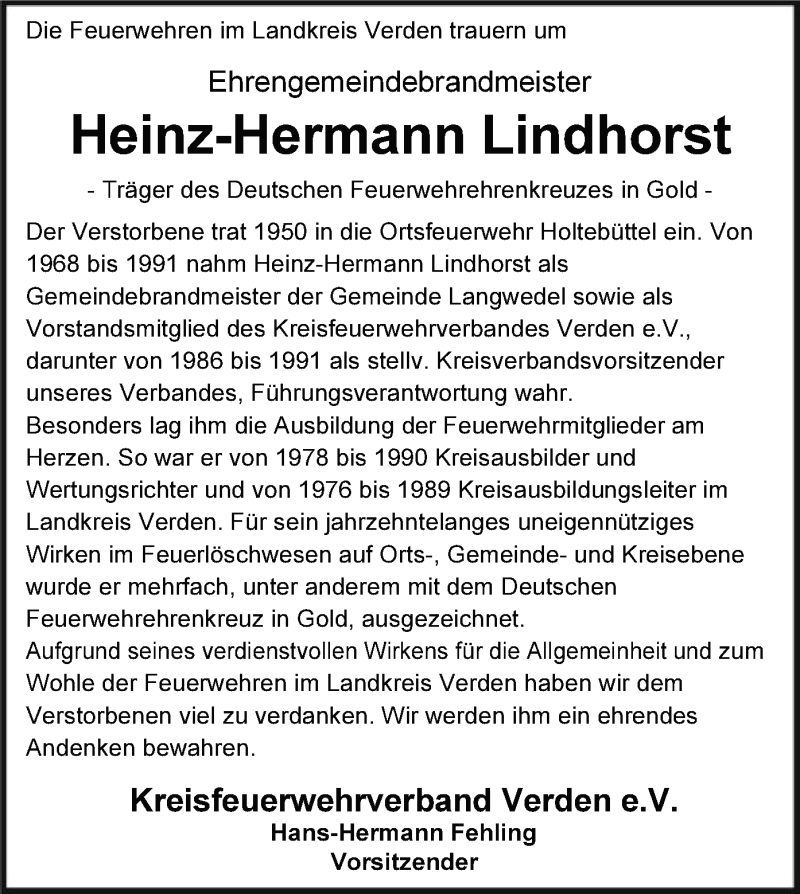  Traueranzeige für Heinz-Hermann Lindhorst vom 05.11.2020 aus SYK