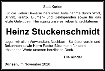 Traueranzeige von Heinz Stuckenschmidt von SYK