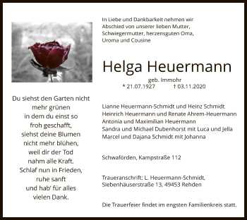 Traueranzeige von Helga Heuermann von SYK