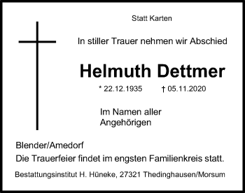 Traueranzeige von Helmuth Dettmer von SYK