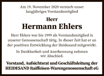 Traueranzeige von Hermann Ehlers von SYK