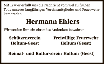 Traueranzeige von Hermann Ehlers von SYK