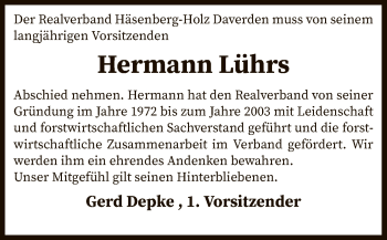 Traueranzeige von Hermann Lührs von SYK