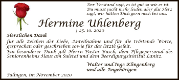 Traueranzeige von Hermine Uhlenberg von SYK