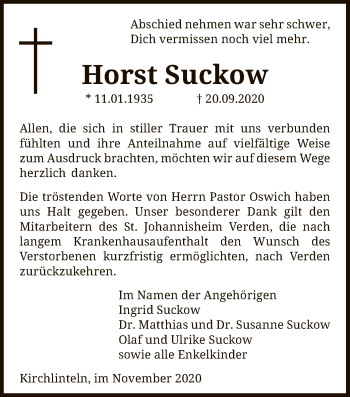 Traueranzeige von Horst Suckow von SYK