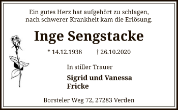 Traueranzeige von Inge Sengstacke von SYK