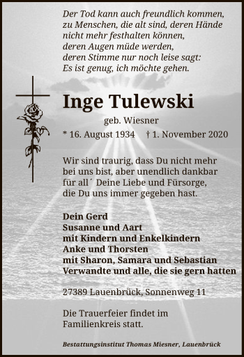 Traueranzeige von Inge Tulewski von SYK