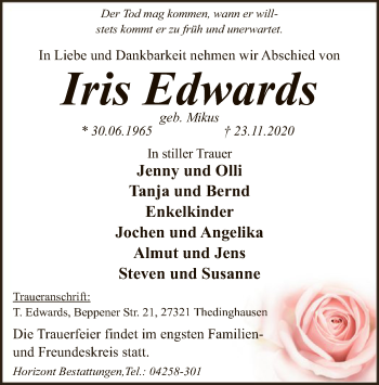 Traueranzeige von Iris Edwards von SYK