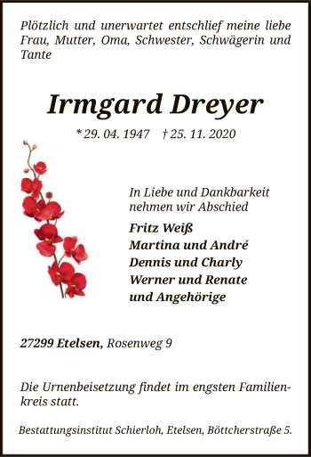 Traueranzeige von Irmgard Dreyer von SYK