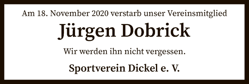  Traueranzeige für Jürgen Dobrick vom 25.11.2020 aus SYK