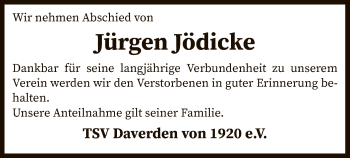 Traueranzeige von Jürgen jödicke von SYK