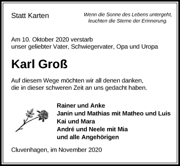 Traueranzeige von Karl Groß von SYK