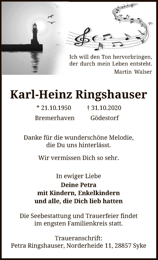 Traueranzeige für Karl-Heinz Ringshauser vom 07.11.2020 aus SYK