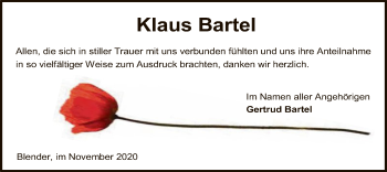 Traueranzeige von Klaus Bartel von SYK