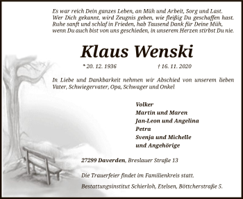 Traueranzeige von Klaus Wenski von SYK