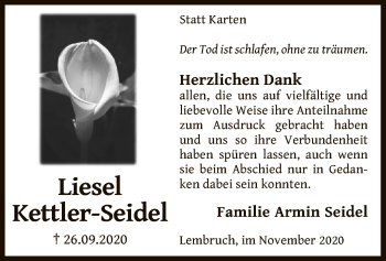 Traueranzeige von Liesel Kettler-Seidel von SYK