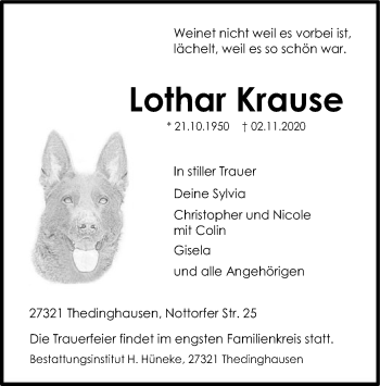 Traueranzeige von Lothar Krause von SYK