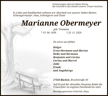 Traueranzeige von Marianne Obermeyer von SYK