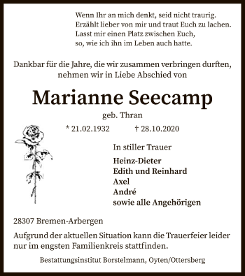 Traueranzeige von Marianne Seecamp von SYK