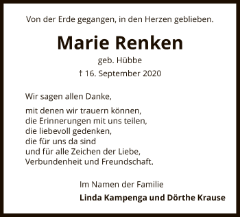 Traueranzeige von Marie Renken von SYK