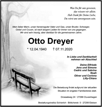 Traueranzeige von Otto Dreyer von SYK