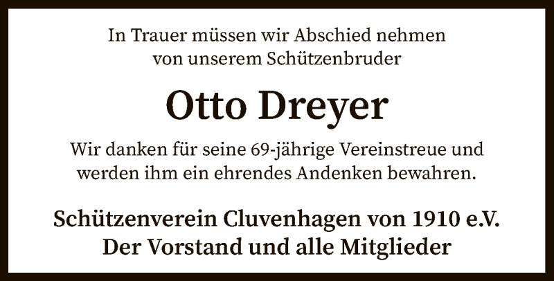  Traueranzeige für Otto Dreyer vom 14.11.2020 aus SYK