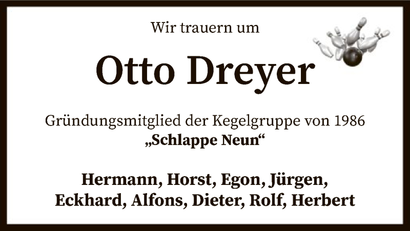  Traueranzeige für Otto Dreyer vom 14.11.2020 aus SYK