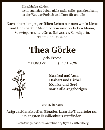 Traueranzeige von Thea Görke von SYK