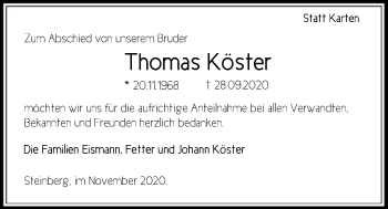 Traueranzeige von Thomas Köster von SYK