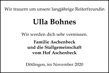 Traueranzeige von Ulla Bohnes von SYK