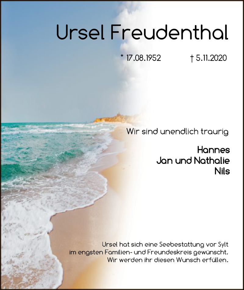  Traueranzeige für Ursel Freudenthal vom 13.11.2020 aus SYK