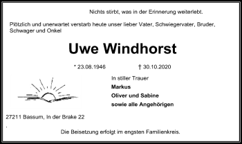 Traueranzeige von Uwe Windhorst von SYK