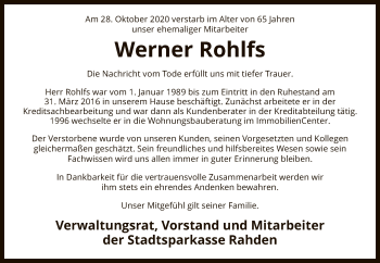 Traueranzeige von Werner Rohlfs von SYK