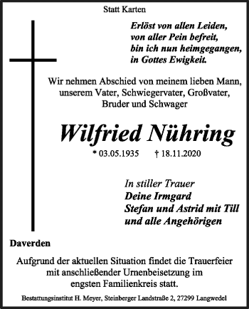 Traueranzeige von Wilfried Nühring von SYK