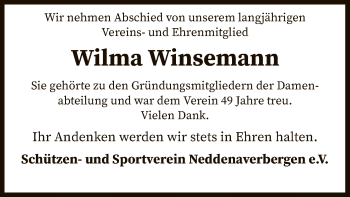 Traueranzeige von Wilma Winsemann von SYK