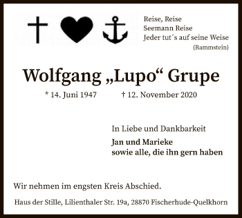 Traueranzeige von Wolfgang Grupe von SYK