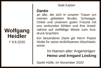 Traueranzeige von Wolfgang Heidler von SYK