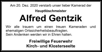 Traueranzeige von Alfred Gentzik von SYK